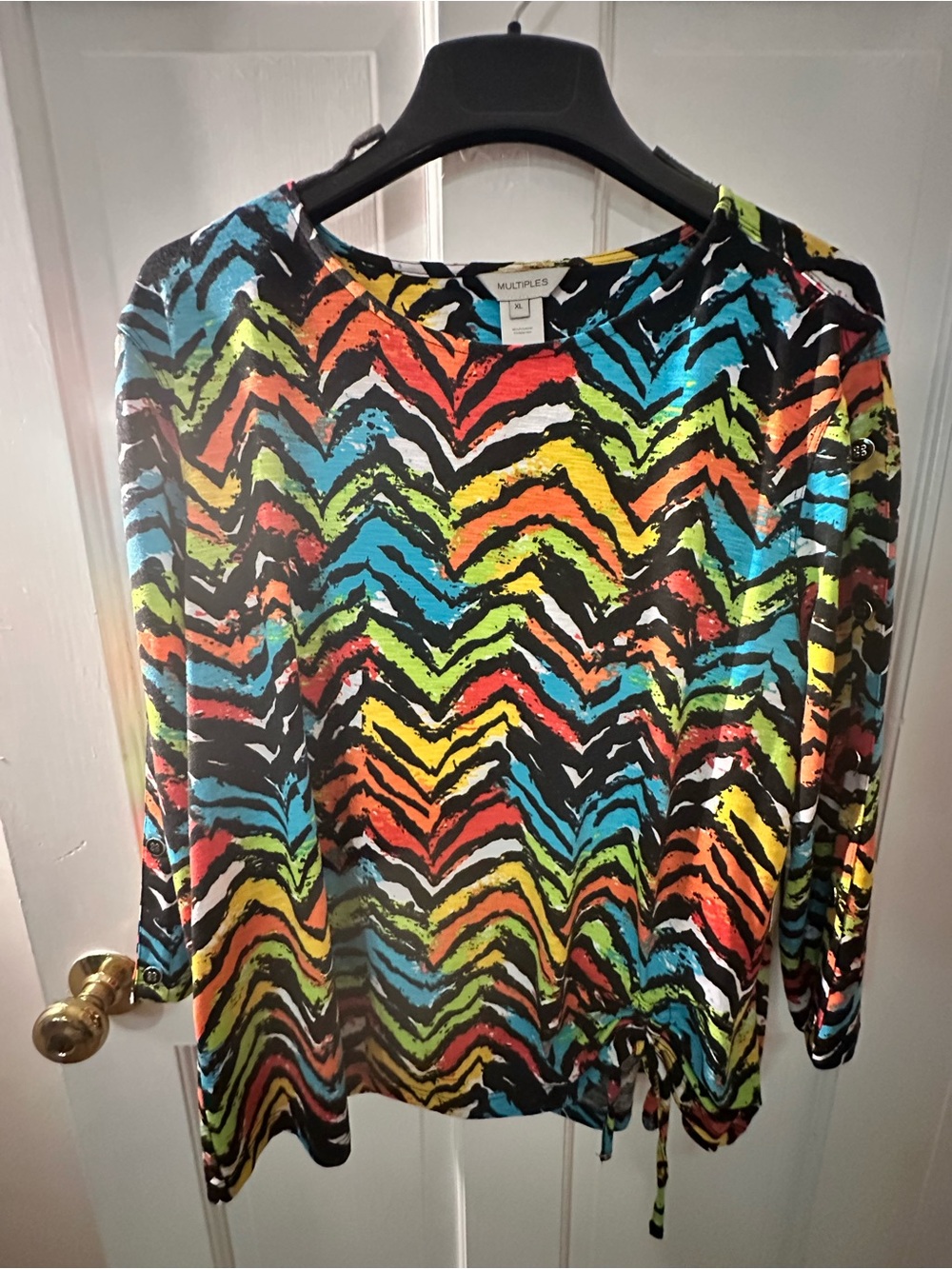 Multiples Multicolor Chevron-Print Long Sleeve Top